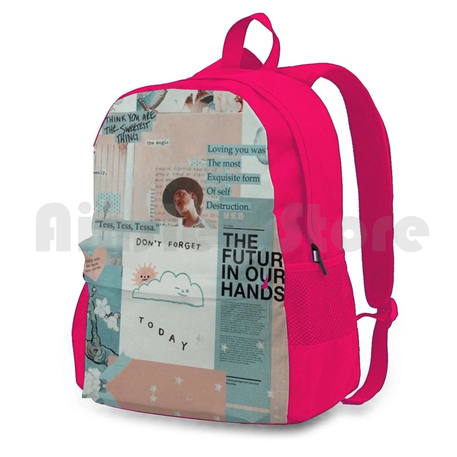 Y2K Light Pink Outdoor Hiking Backpack Waterproof Camping Travel