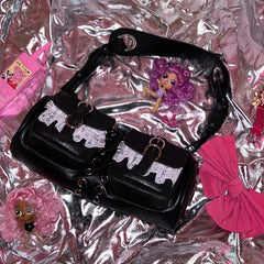 Y2K Heart Metal Chain Rivets Gothic Punk Motobike Witch Lace Bag