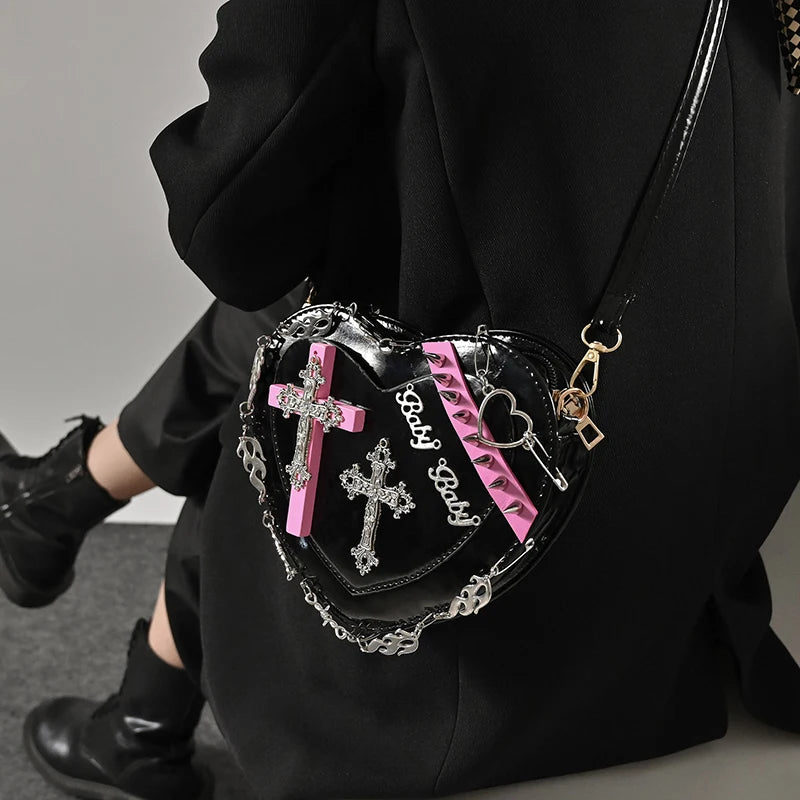 Y2k Hot Girls Shoulder Bag Heart Shaped Crossbody Tote Purse