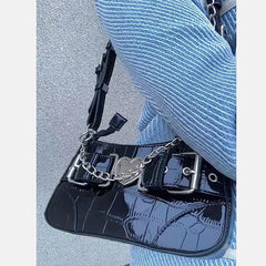 Y2k Girls Retro Love Shoulder Bag Patent Leather Ladies Small Messenger Bags Cro