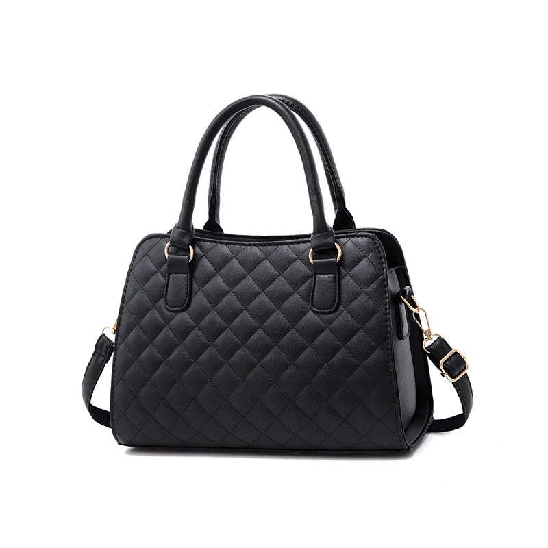 Diamond Lattice Leather Tote Bag with Bow-Knot