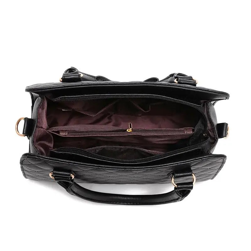 Diamond Lattice Leather Tote Bag with Bow-Knot