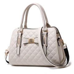 Diamond Lattice Leather Tote Bag with Bow-Knot