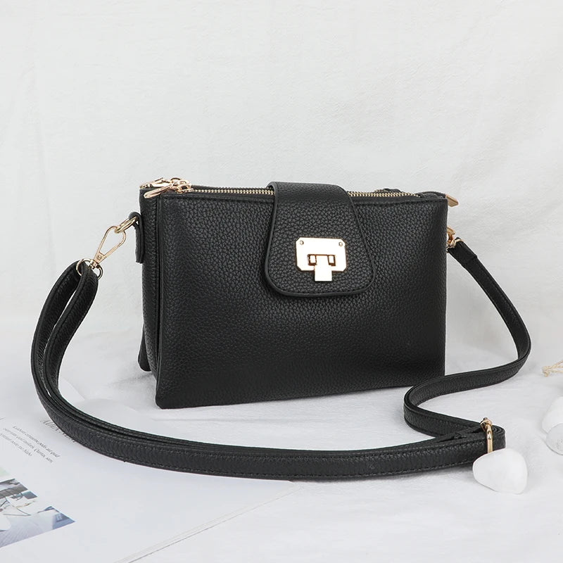 Lychee Pattern PU Leather Messenger Bag for Women with Multi Pockets