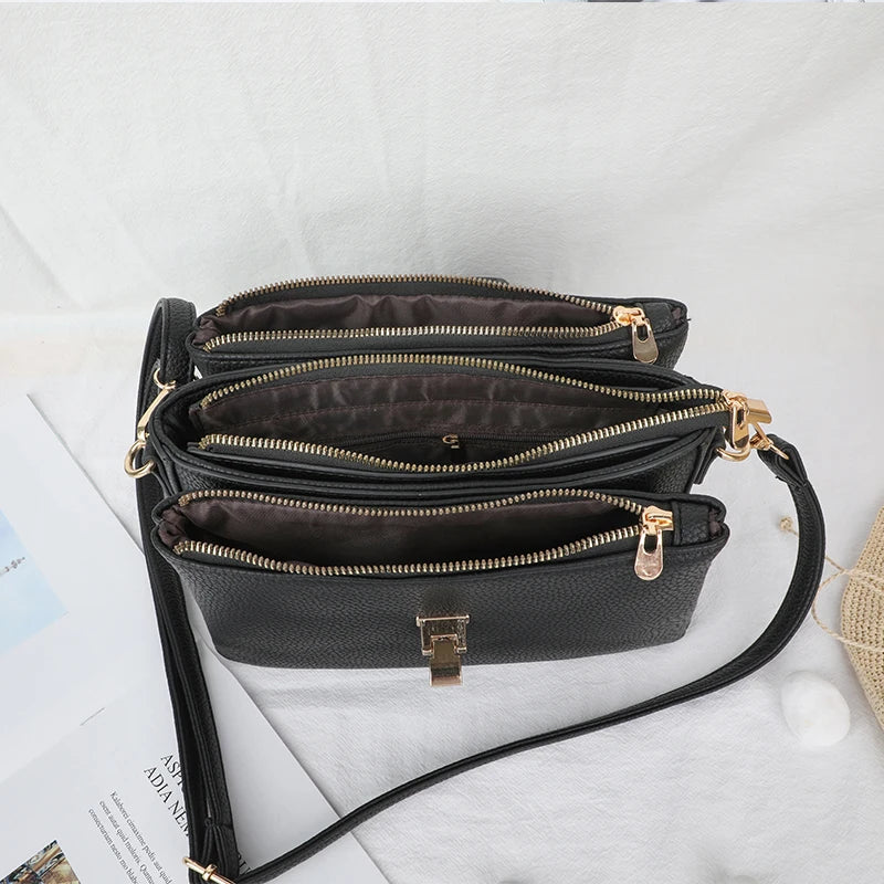 Lychee Pattern PU Leather Messenger Bag for Women with Multi Pockets