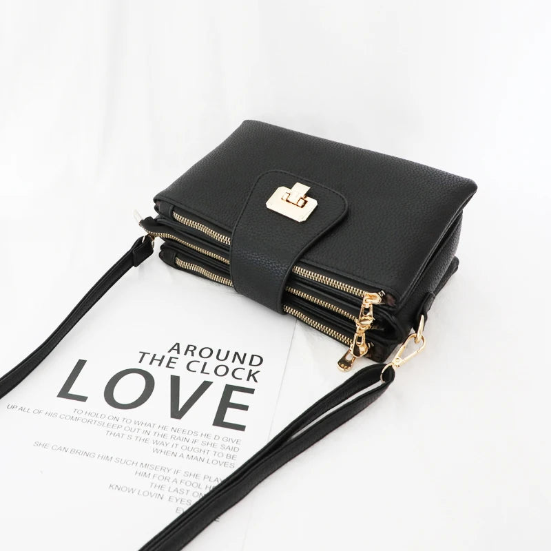 Lychee Pattern PU Leather Messenger Bag for Women with Multi Pockets