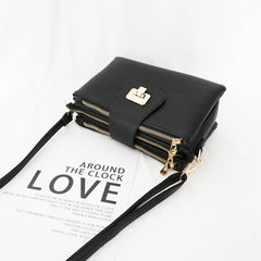 Lychee Pattern PU Leather Messenger Bag for Women with Multi Pockets