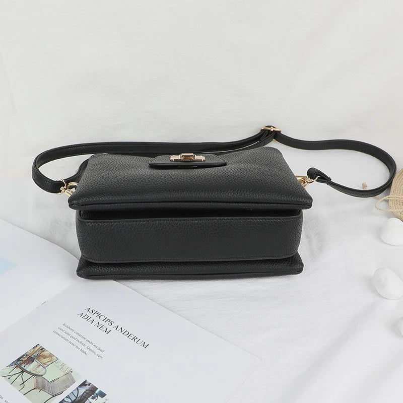 Lychee Pattern PU Leather Messenger Bag for Women with Multi Pockets
