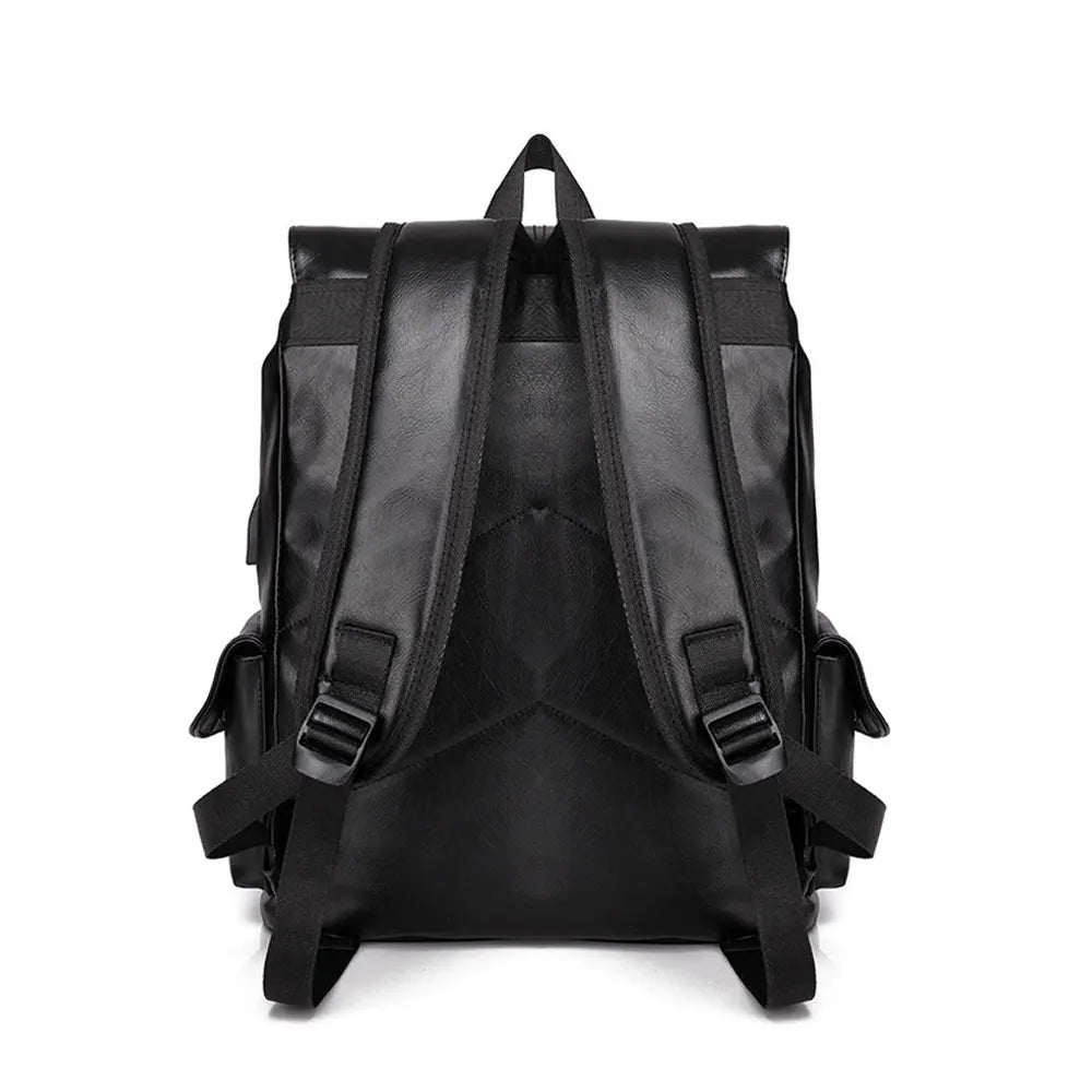Men's PU Leather Large Capacity Backpack Outdoor Travel Laptop Bag