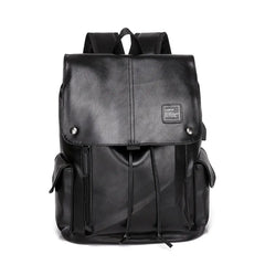 Men's PU Leather Large Capacity Backpack Outdoor Travel Laptop Bag