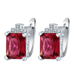 925 Silver Ruby Zircon Square Jewelry Set