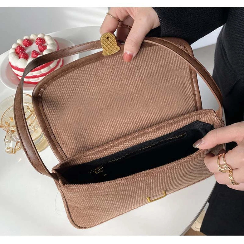 YOZOU Brown Corduroy Handbags Wallet Shoulder Bag Brandy Beach Holiday