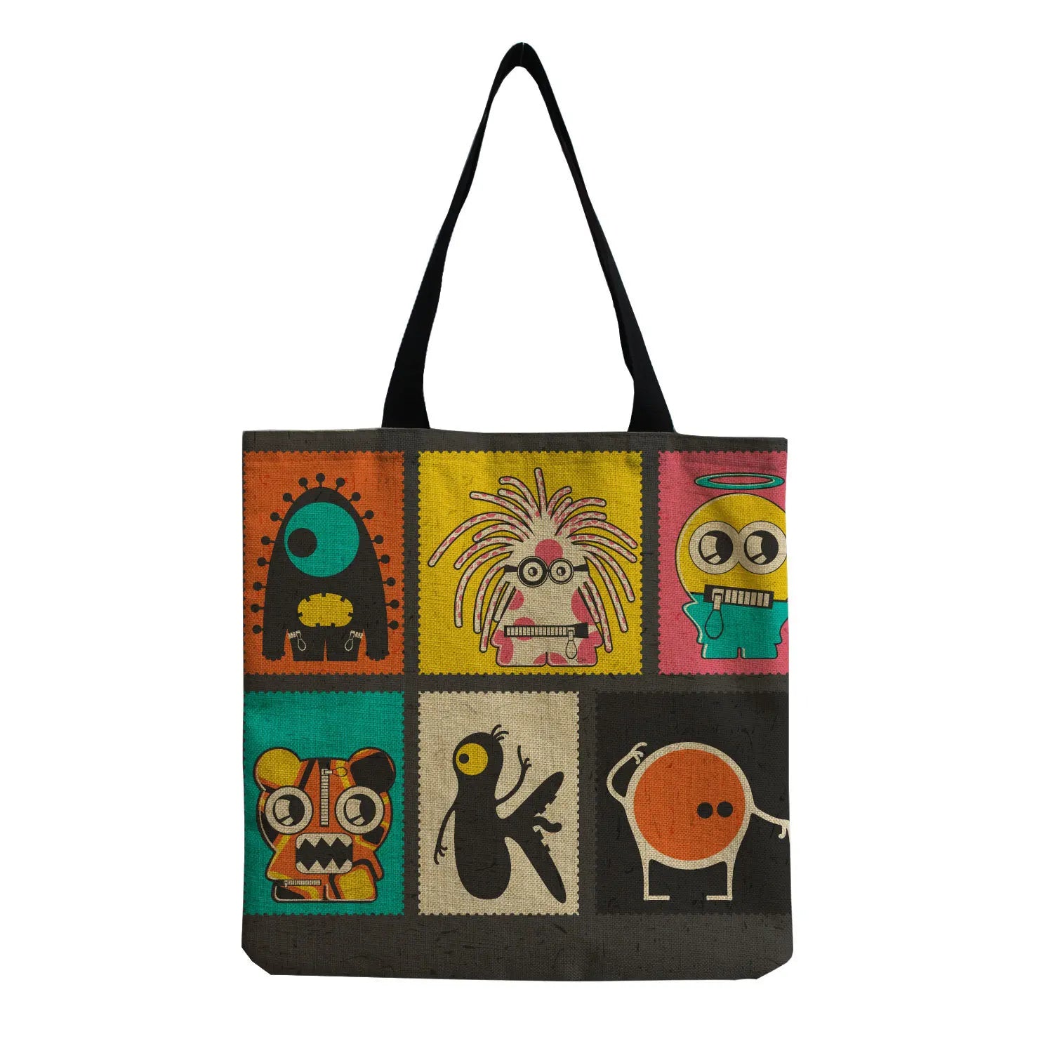 Monster Printed Tote Linen Travel Storage Handbag Women Shopping Bag