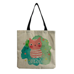 Cat Printed Casual Tote Beach Shoulder Bag for Women Girl