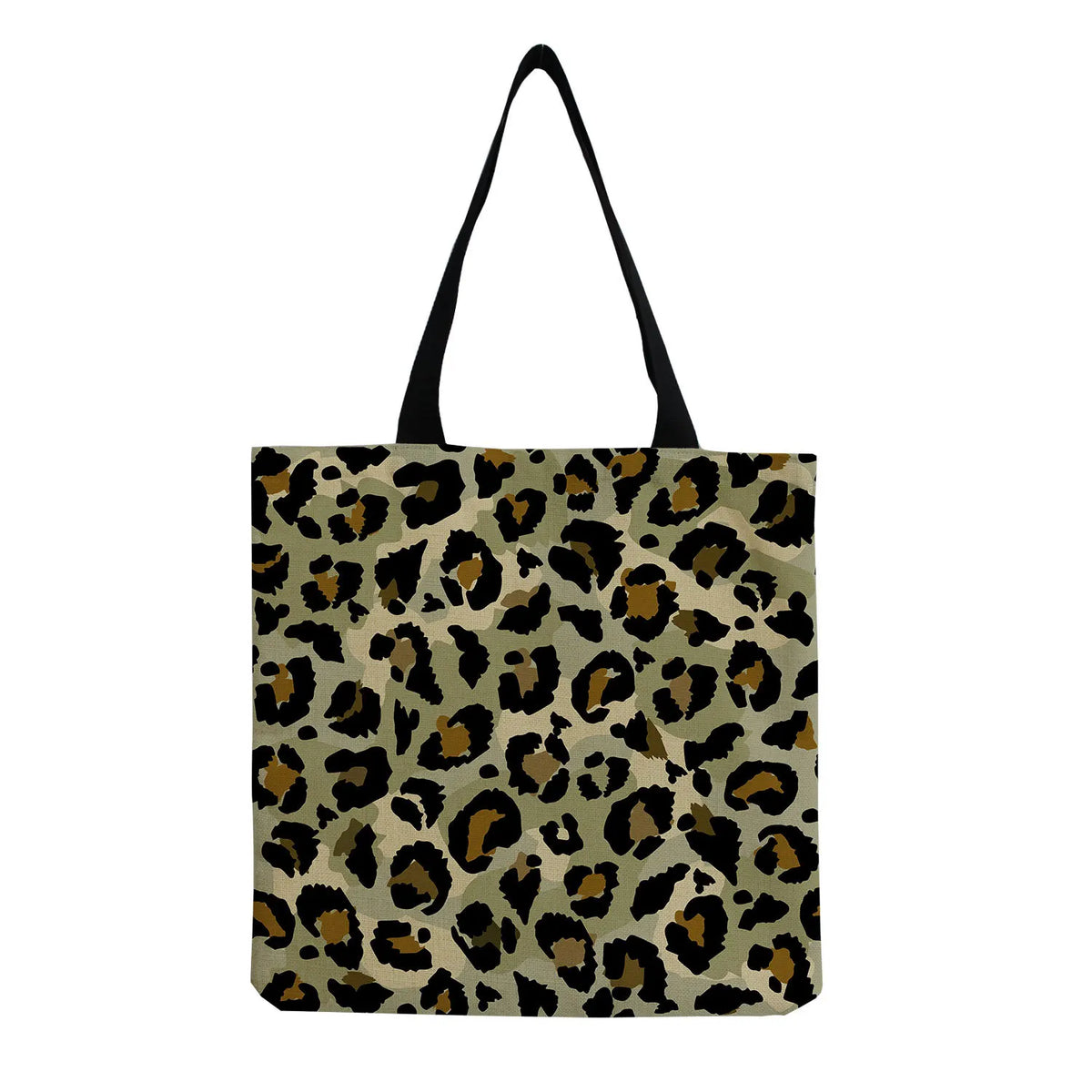 Leopard Print Beach Tote Bag for Women, Linen Reusable Handbag