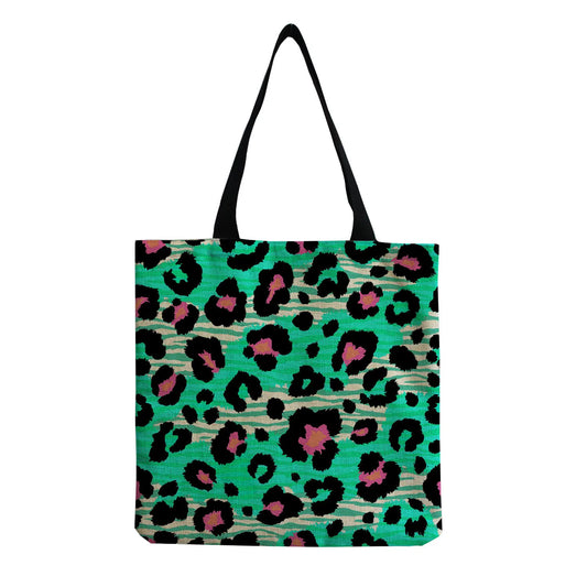 Leopard Print Beach Tote Bag for Women, Linen Reusable Handbag