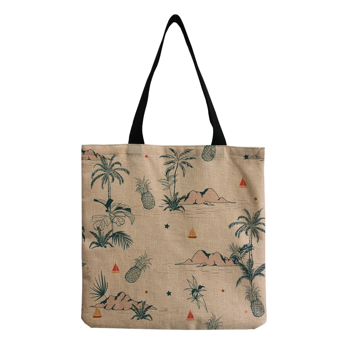 Coconut Tree Printed Linen Beach Tote Bag