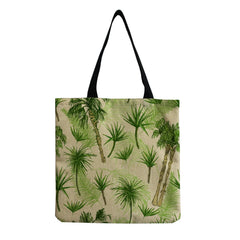 Coconut Tree Printed Linen Beach Tote Bag