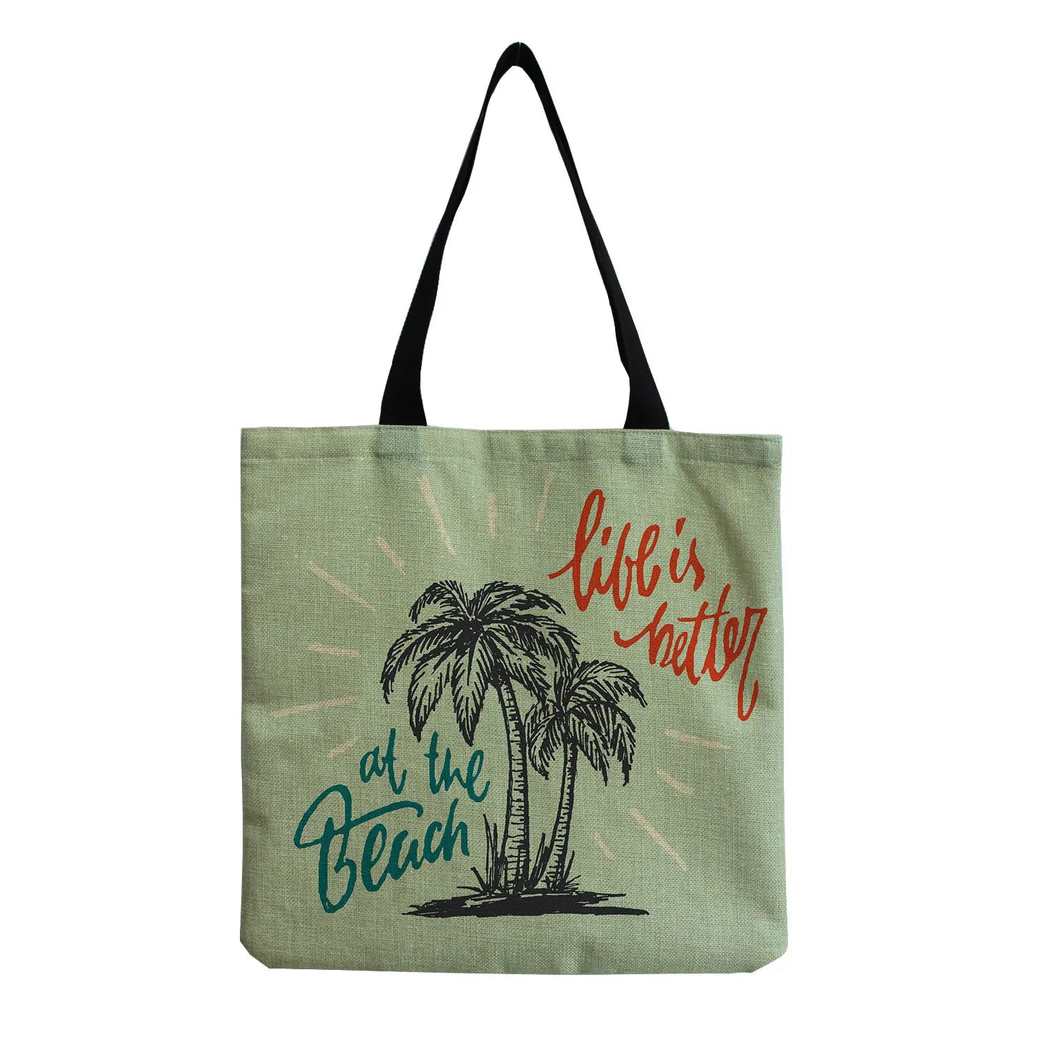 Coconut Tree Printed Linen Beach Tote Bag