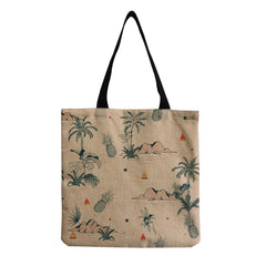 Coconut Tree Printed Linen Beach Tote Bag
