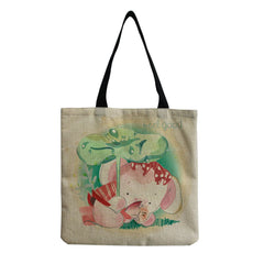 Linen Shoulder Bag Elephant Printed Casual Tote Shopping Bag