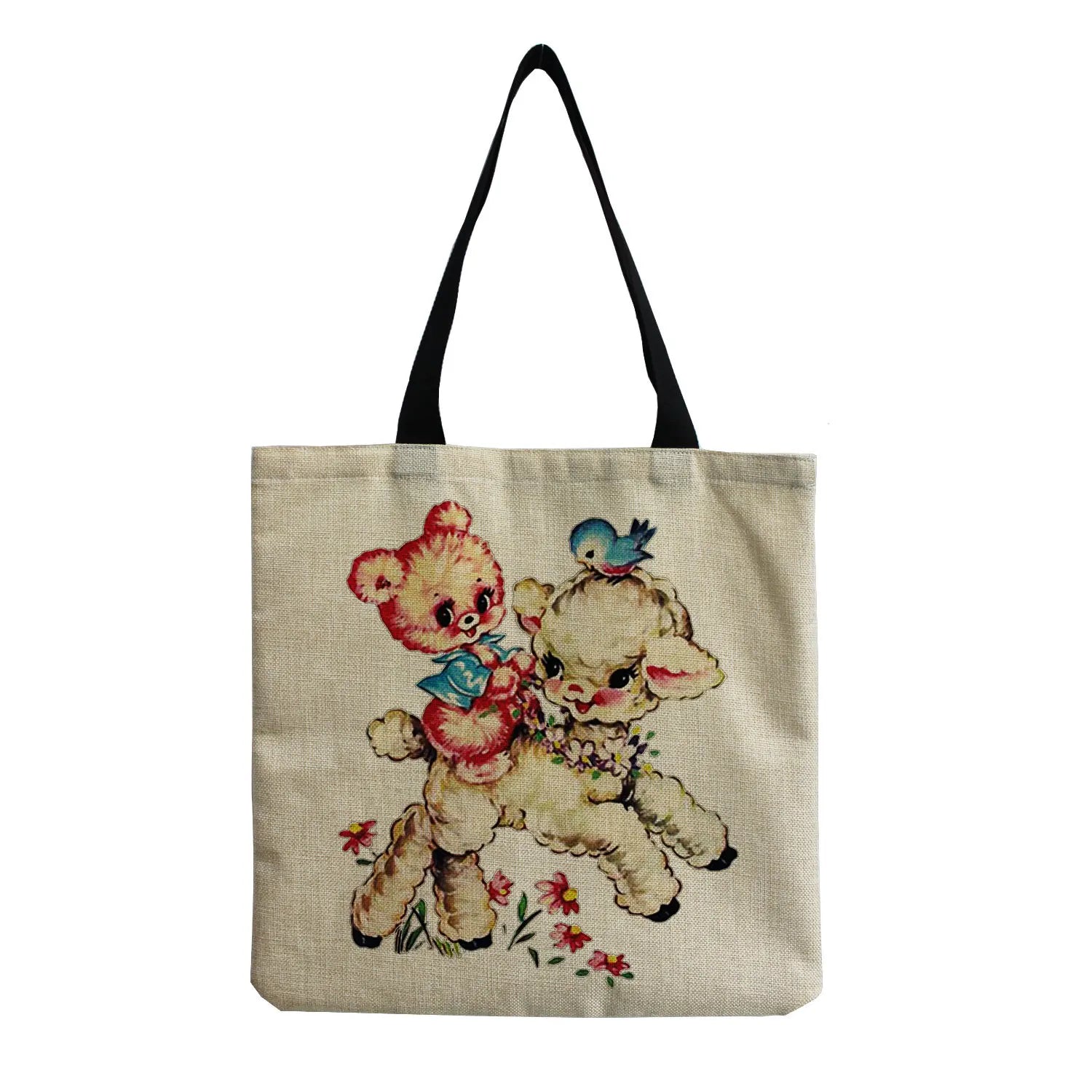 Women Beach Shoulder Bag Bear Printed Casual Tote Handbag