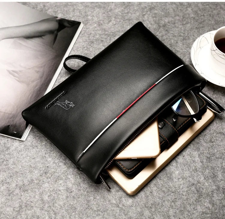 YUES KANGAROO Men Clutch Bag Soft Leather Large Capacity Envelope Wallet