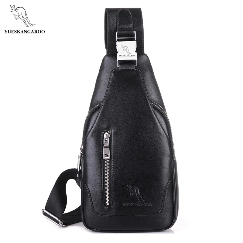 YUES KANGAROO Men Chest Bag Leather Shoulder Bag Vintage Rucksack