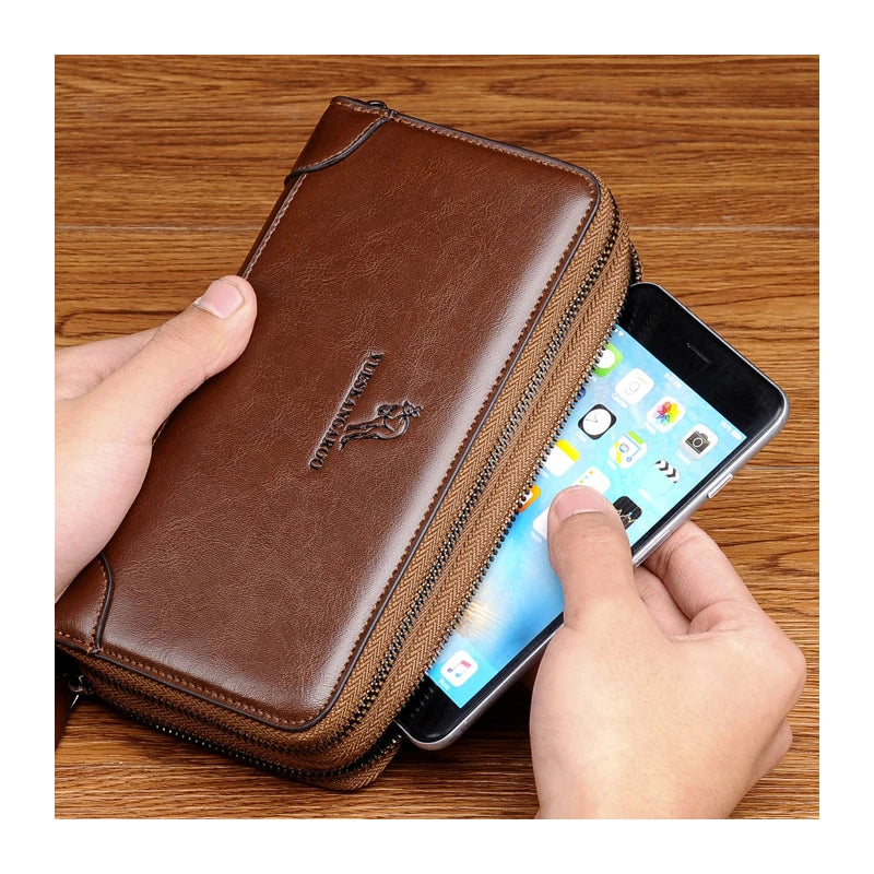 Men Leather Purse Long Business Clutch Large Capacity Handbags Billetera
