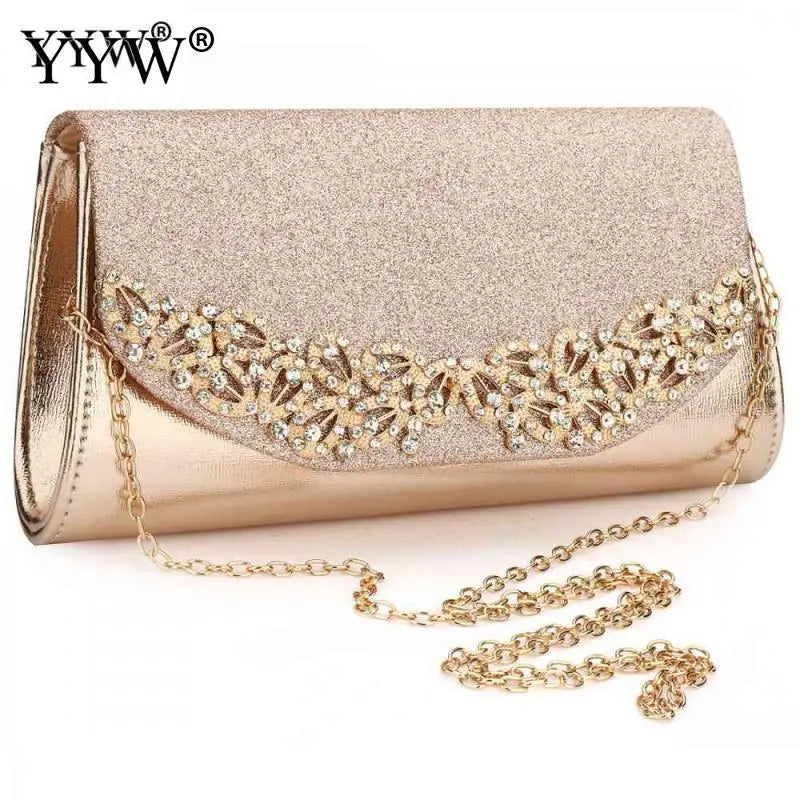 Champagne Wedding Clutch Evening Bag Silver Rhinestone Clutches