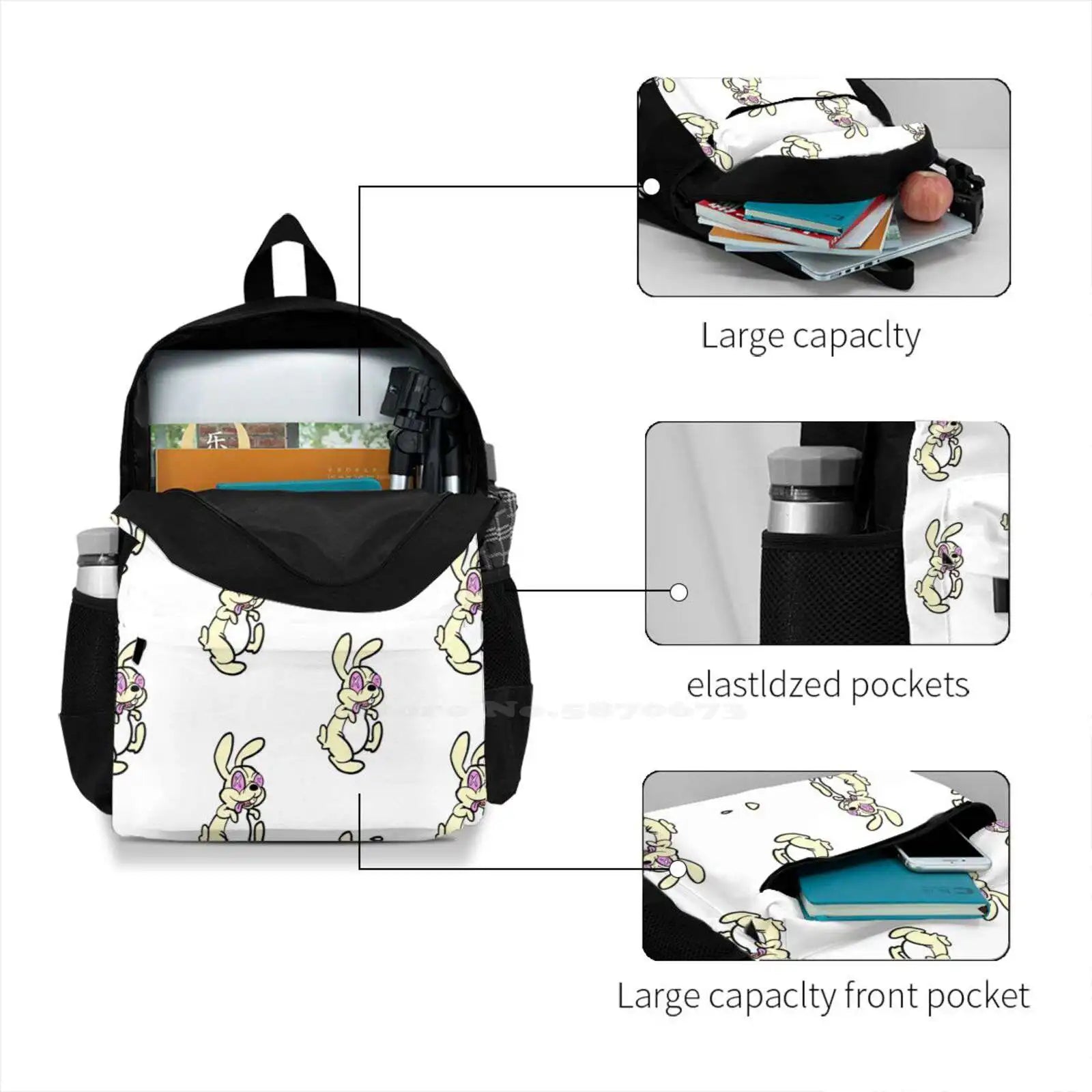 Yellow Crackhead Bunny Backpack For Student School Laptop Travel Bag