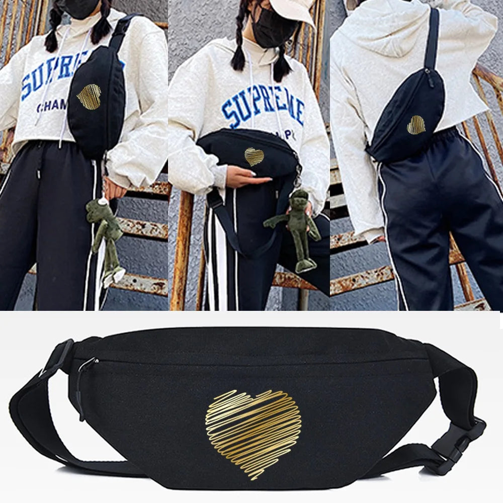 Yellow Heart Print Waist Bags Chest Bag Casual Men Women Crossbody Shoulder Bags