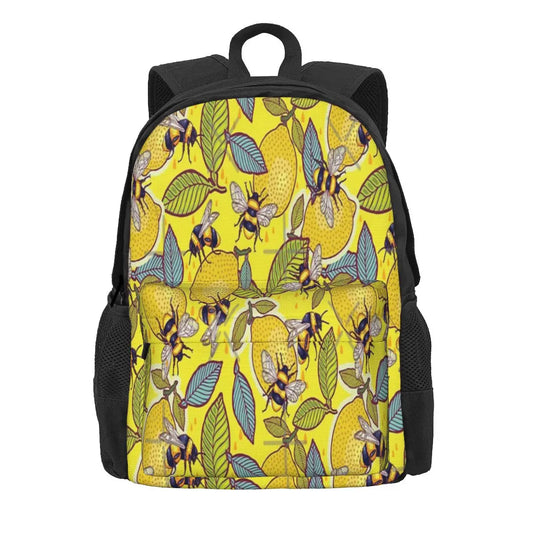 Yellow Lemon Bee Garden Backpack Men Women Handbag Zip Pockets