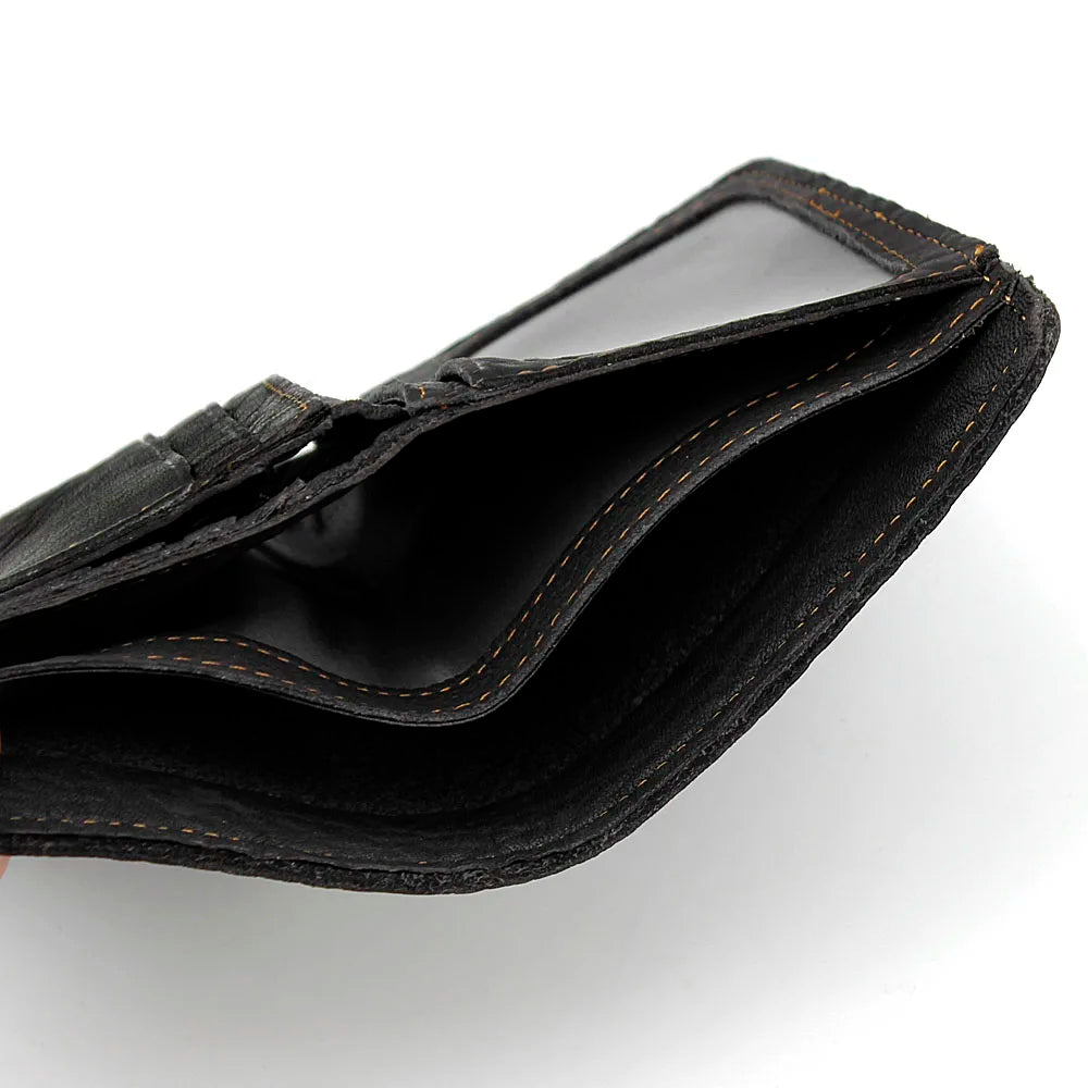 Yellow Stitch Soft Leather Wallet Men Teen Fashion Purse