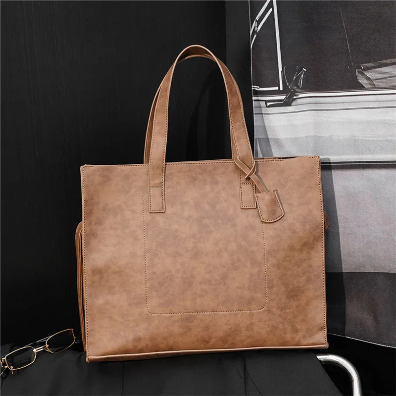 Men's PU Leather Tote Bag Business Handbag Briefcase