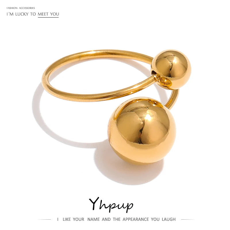 Adjustable Stainless Steel Ball Ring Golden Metal Jewelry Gift