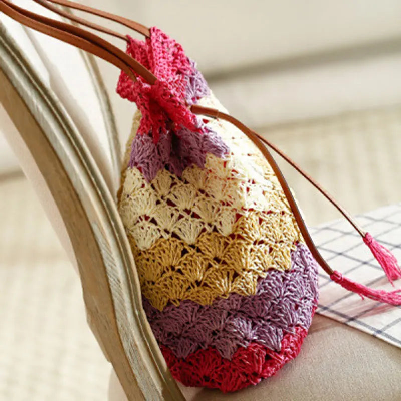 Bohemian Straw Bags for Women Beach Handbags Summer Rattan Short Shoulder