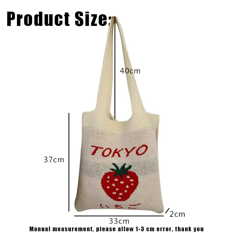 Strawberry Knitting Beach Bag Casual Handbag For Women