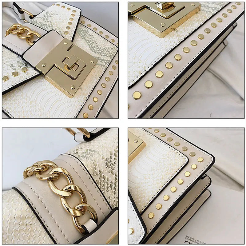 Snake Skin Women's Leather Handbag Square Pack Shoulder Bag