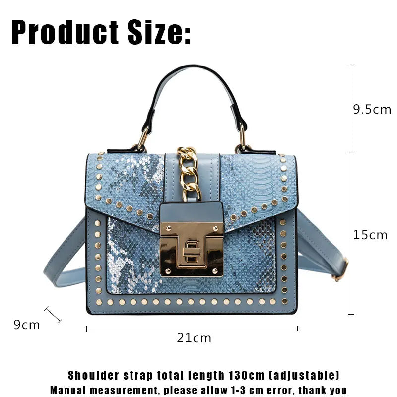 Snake Skin Women's Leather Handbag Square Pack Shoulder Bag