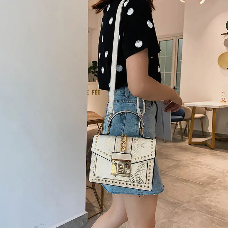 Snake Skin Women's Leather Handbag Square Pack Shoulder Bag