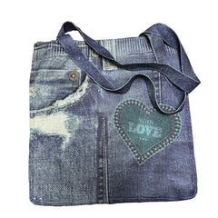 Women Knitted Shoulder Wrist Bags Cowboy Printing Big Capacity