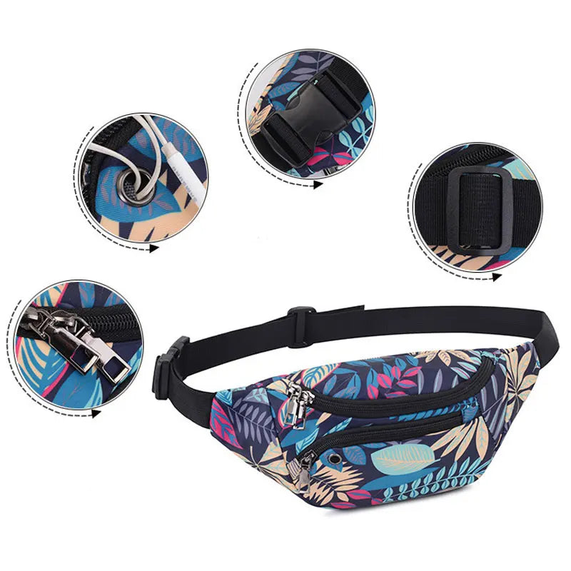 Printed Leaves Waist Bag For Men Women Casual Belt Bags Pouch
