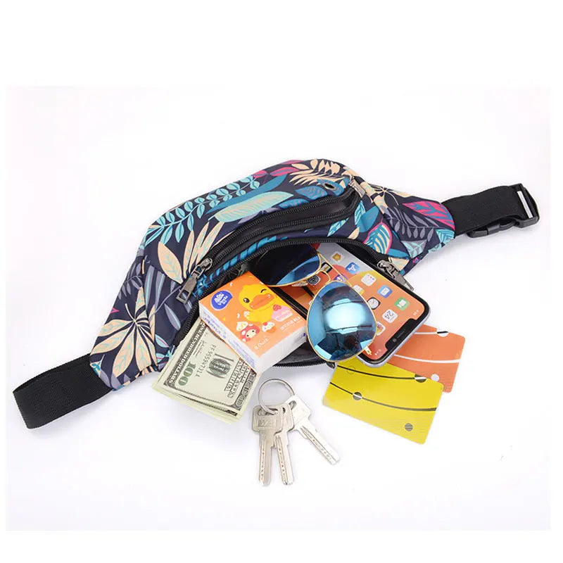 Printed Leaves Waist Bag For Men Women Casual Belt Bags Pouch