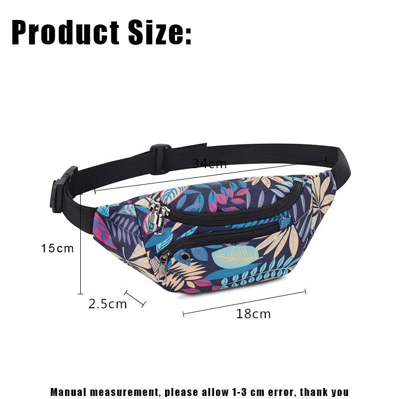 Printed Leaves Waist Bag For Men Women Casual Belt Bags Pouch