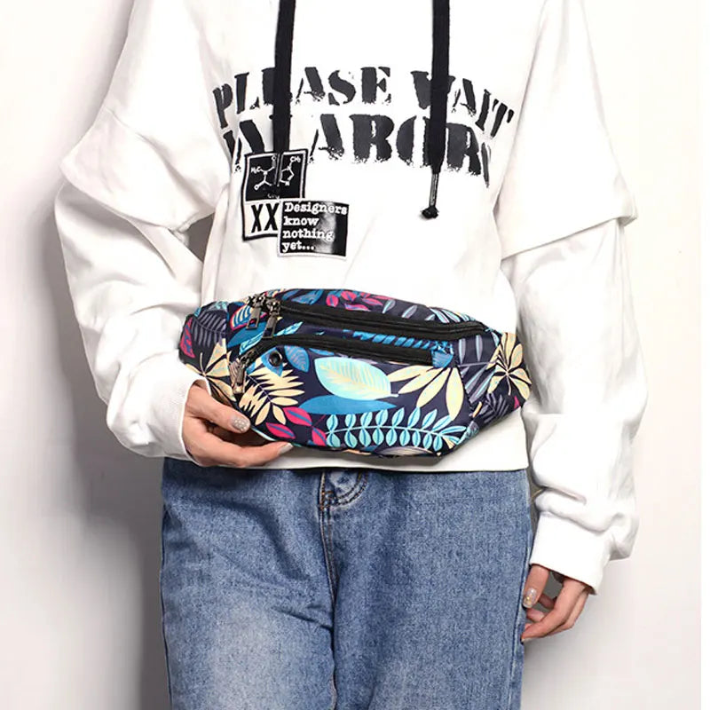 Printed Leaves Waist Bag For Men Women Casual Belt Bags Pouch