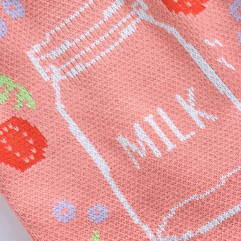 Strawberry Milk Knitting Shoulder Bag for Women