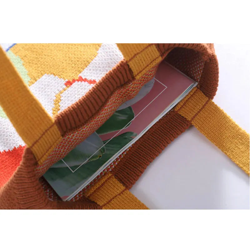 Women Shopping Bag Artistic Simplicity Knitting Canvas Shoulder Bags