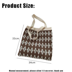 Women's Plaid Shoulder Bag Soft Knitting Tote Autumn Handbags