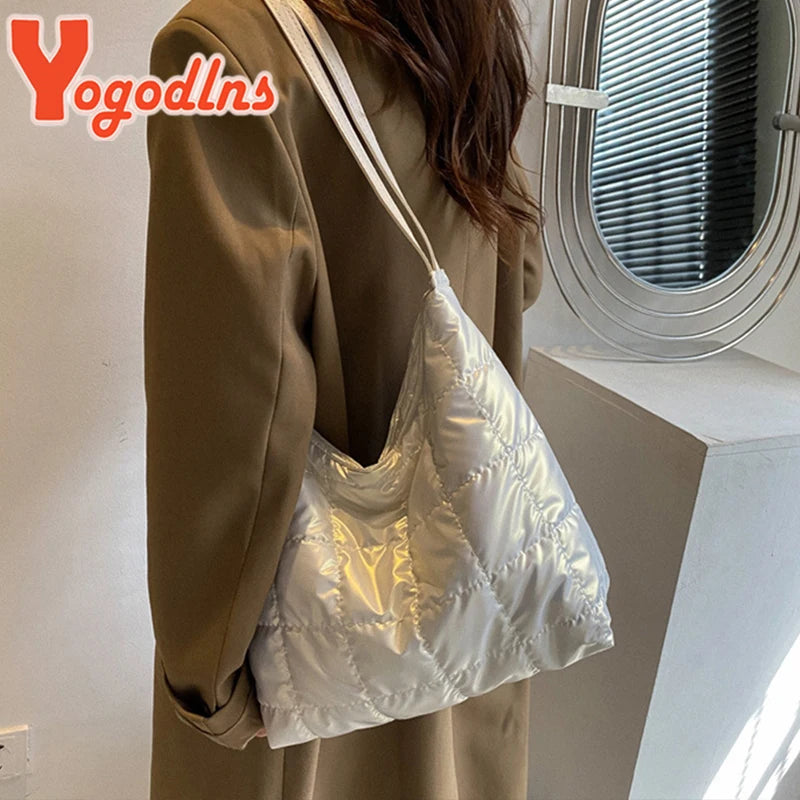 Autumn Space Cotton Women Handbag Large Capacity Shoulder Bag Winter Down Tote B